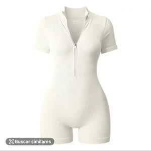 White Ribbed Short Sleeve Romper